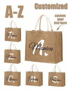 Bolso de mano de lino personalizado con flor, letra y corazón, bolsa de regalo personalizada, bolso tote de gran capacidad y diseño único, ligero - Caqui - Ver 23