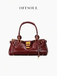 Vintage Distressed Padlock Handbag, New Millennium Baddie Sweet Cool Girl Tote Bag, Pillow Bag With Rivet Motorcycle Bag - Màu Đỏ Sâu - Xem 6