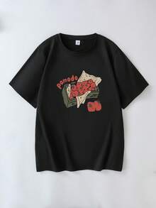 趣味番茄印花圆领T恤，大码女式街头时尚，夏季女式上衣，适合新年、节日、外出、海滩、派对、上学、参加音乐节、度假、通勤等场合。这款夏季圆领短袖T恤可作为送给家人、男友、女友、朋友的礼物，也是圣诞节、新年礼物的理想之选，必备单品。 - 黑色 - 查看 8