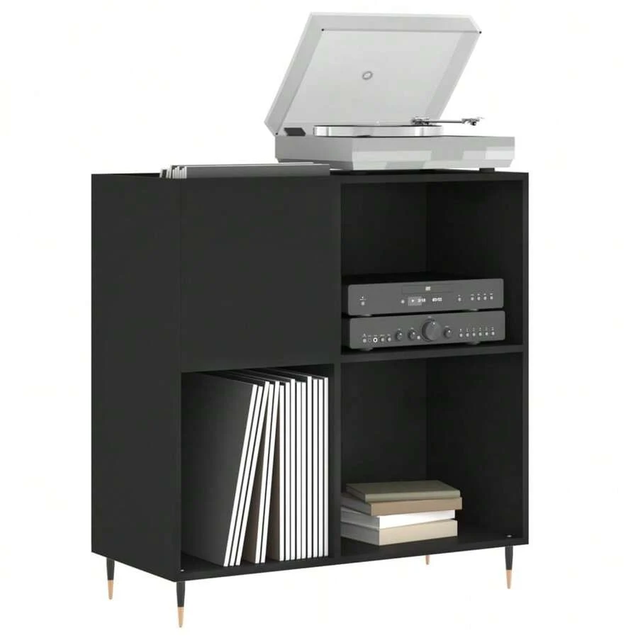 Mueble para discos vidaXL negro, 84,5 x 38 x 89 cm, material a base de madera. - Negro - Ver 1