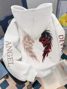 Sweatshirt Wanita Ukuran Besar Motif Sayap Dekorasi Mawar, Modis, Longgar, Kasual, Musim Gugur/Dingin, Putih, Musim Semi - Putih - View 3