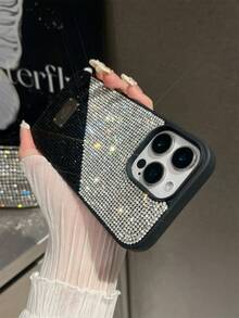 1pc Rhinestone Encrusted Shiny Black Soft Touch Comfortable Full Coverage Phone Case Compatible With IPhone 16 - Multicolor - View 7