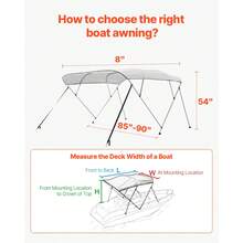 Bimini Top Bootsabdeckung Sonnenverdeck (4 Bögen) aus 600D Polyester mit Rahmen aus Aluminiumlegierung, wasserdichte Sonnenschutz-Bootsmarkise mit Aufbewahrungstasche, 216-229 cm Hellgrau - 4 Bogen 85-90*54 Zoll Hellgrau - Übersicht 5