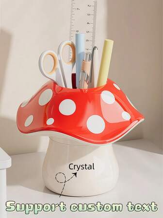 1pc Customizable Text Storage Box, Mushroom Shaped Desktop Organizer Pen Holder, Cute Creative Makeup Brush Holder, Student Desk Stationery Organizer, Suitable For Indoor, Office Desk, Gift For Friends