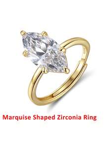 1 Stück 100% 925 Sterling Silber 14k Gold 8A Kubikzirkonia Hufeisenring, funkelnder Edelstein, Modeschmuck, geeignet für Herren und Damen, ideal für Hochzeit, Geburtstag, Party, Jahrestag - Marquise - Übersicht 6
