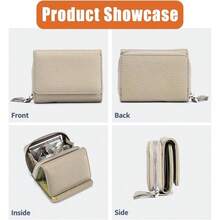 Unisex Pebble Leather Wallet, Soft Compact RFID Blocking Card Holder with Zipper Coin Pocket, 6 Card Slots, Snap Closure, Small Purse Men and Women D - Green - D-Verde claro - Ver 6