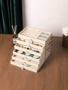 This 6-Drawer Jewelry Organizer Box Is Made Of Velvet, Very Suitable For Storing And Organizing Desktop Accessories, Rings, Earrings And Necklaces. It Provides Multiple Compartments For Neat And Organized Storage. - Multicolor - View 2