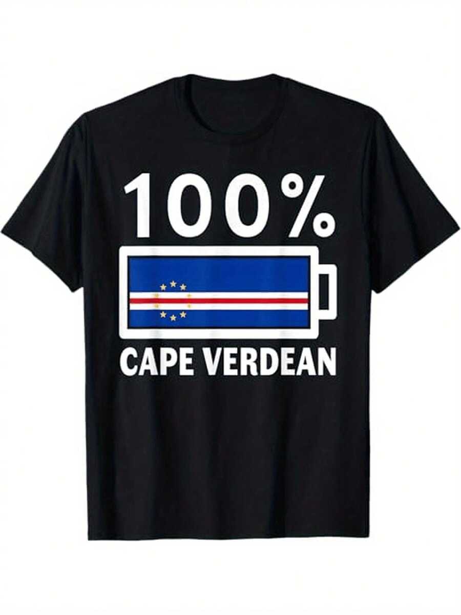 Cape Verde Flag Map Cape Verdean Pride Printed T-Shirt, Women's Printed T-Shirt 220g, 100% Cotton, Retro Street Women's Short-Sleeved T-Shirt, Round Neck Casual Women's Outdoor T-Shirt Short-Sleeved, New Year, Halloween, Christmas, Daily Four Seasons Wear, Holiday Gifts - 黑色 - 查看 1