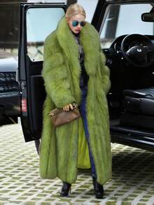 Women's Long Olive Green Faux Fur Coat, Oversized Fit, Waterfall Collar, Regular Sleeve, Fluffy Fashion Jacket Winter - 橄欖綠 - 查看 1