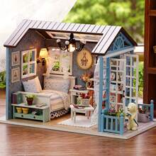 1pc Diy Miniature House Kit, Doll House Kits For Adults To Build, Wooden Doll House Making Kit With Furniture, Craft Handmade Toy, Luxury Kit/Christmas Birthday Gift - 日 - 查看 3