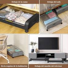 2PCS Zapatera Bajo Cama, Cajas de Almacenamiento Debajo de La Cama con Ruedas y Tapa Transparente, Organizador de Almacenamiento de Gran Capacidad para Edredones, Ropa, Juguete,Zapatos(Negro) - gris - Ver 7