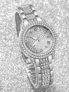 6件套优雅奢华女士石英表套装，包括钻石石英表、项链、耳环、心形开口手镯和水钻戒指，浪漫奢华配饰套装，银色调搭配心形元素。 - 銀色 - 查看 2