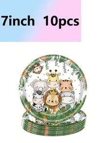 10 pezzi, Set di stoviglie monouso a tema animali della giungla, piatti di carta, bicchieri, tovaglioli, striscione, forniture per feste di compleanno a tema bosco per bambini, piccolo regalo creativo, accessorio per vacanze, forniture per feste di compleanno, regalo di compleanno, decorazioni per feste - Multicolore - Visualizzare 9