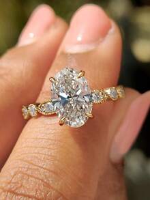 Pierścionek zaręczynowy owalny 1 szt., Elegancka biżuteria ślubna dla kobiet, Klasyczny pierścionek z cyrkonii sześciennej ze srebra próby 925, Wykwintna biżuteria ślubna, Pierścionek zaręczynowy, Prezent na rocznicę ślubu