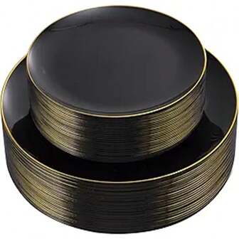 25/20/10/1 Piezas Platos Negros para Cena, Platos Hondos Negros Premium, Elegantes Platos de Postre, Platos para Pasta, Platos para Pizza, Platos para Pastel, Platos para Ensalada, Tamaño 7.5 Pulgadas/10.25 Pulgadas, Reutilizables, Fáciles de Limpiar, Adecuados para Uso Exterior, Fiestas, Cumpleaños, Bodas y Reuniones Festivas