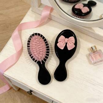 1pc Cute Cartoon Pink Bow Hair Brush With Air Cushion, Includes Nursing Pads And Portable Massage Mini Brush, Suitable For Delicate Girls