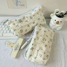 1 Estojo de Lápis de Renda, Bolsa de Armazenamento de Papelaria Floral Pequena e Bolsa de Cosméticos. Um item essencial para a papelaria do estudante, perfeito para a temporada de volta às aulas. - Multicolorido - Visão 3