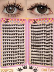 308 C-Shaped Curve Natural Large-Volume Dotted False Eyelashes, Lightweight For Everyday Wear. Create A Fluffy, Natural Look Or A Glamorous Lash Cluster For Everyday Wear. Perfect For Christmas, Halloween, Party Costumes, Weddings, Club Celebrations, And Everyday Work Parties. Fluffy, Soft, Messy, And Dramatic. Multi-Layered Black Short, Thick, Loose False Eyelashes, Combining Glossy Black With Fine Lashes For A Beautiful, Comfortable, And Durable Look. Suitable For Lash Clusters, Eyelash Bunches, Single Lashes, And False Eyelashes. - C - View 1