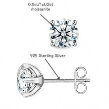 1 Pair 925 Sterling Silver Moissanite Stud Earrings 0.5CT/1CT/2CT, With GRA Certificate And Gift Box, Suitable For Men And Women Daily Wear - A Pair - View 4