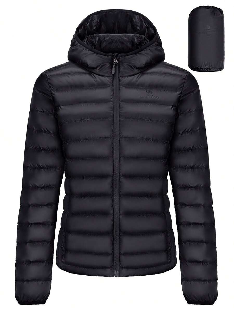CAMEL CROWN Women's Packable Hooded Down Jacket Ultra Light Insulated Puffer Coat Water Resistant - Black - View 1