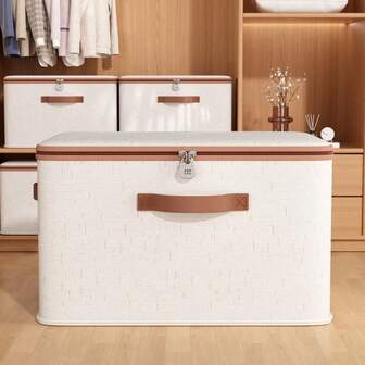 1 pieza Caja de almacenamiento de ropa con tapa de gran capacidad, contenedor de almacenamiento plegable multifuncional, a prueba de polvo y humedad, apilable, organizador de armario, caja de almacenamiento para dormitorio, con cerradura (la cerradura se debe comprar por separado)