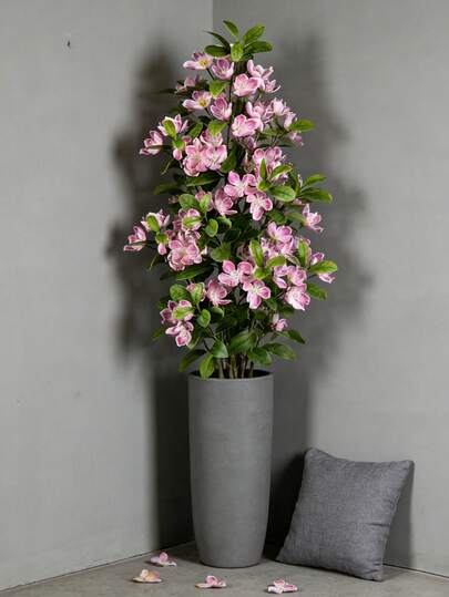 Kmitang 75厘米仿真桃花盆栽，人造热带桃树，丝绸桃花，绿色杜鹃叶，适用于家居、花园、办公室、房间、婚礼装饰，不含花盆，1件装，情人节、礼物、生日、毕业典礼