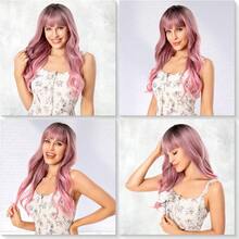 Pelucas para Mujer de Moda26/66 cm Peinado Ondulado Esponjoso Rosa Adecuado para Fiestas Halloween Juegos de Rol Fiestas Citas y Cualquier Otra Escena 26 Rosa - Rosa - Ver 5