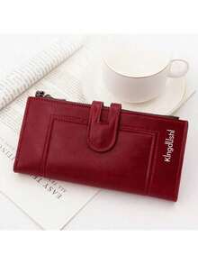 YUQING Cartera Plegable Con Doble Cremallera, Ranuras Para Tarjetas Y Monedero #C113-2 - Rojo - Ver 3