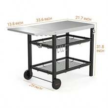 Outdoor Grill Cart Table For Blackstone Griddle And Ooni Pizza Oven 3-Shelf Food Prep Table Patio Kitchen Island With XL Stainl Steel Countertop Storage Basket And Wheels - BlackStainlessSteel - View 4