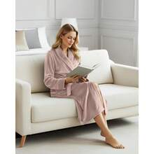 NY Teads Womens Fleece Batobe - Shawl Collar Soft Plush Robe Spa Robe - Topo+M - 查看 4