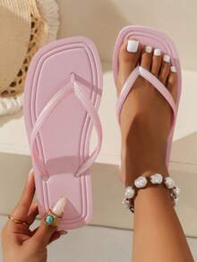 Chanclas planas de moda para adolescentes, sandalias de playa casuales y suaves, cómodas sandalias de interior para el hogar - Rosa - Ver 12