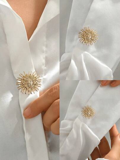 1pc 2026 New Elegant & Fashion European & American Quality Sun-Shaped, Flower-Shaped Inlaid White Shell Design, Gold Round, Pistil-Shaped Resin Pearl Design, Round Portrait, Scorpion Pattern And More Cufflinks & Collar Clips Options, High-End Women's Accessory Suitable For Party, Business, Formal Dinner, Daily Matching, Multiple Occasions. Handmade Enamel, Minor Flaws Are Inevitable, Suitable For Buttons Within 1.2/1.5cm Diameter