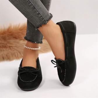 Shoes For Women Bow Lace-Up Cozy Warm Faux Lined Spring Fall Shoes Ladies Shoes Loafers Flats Outdoor Walking Travel