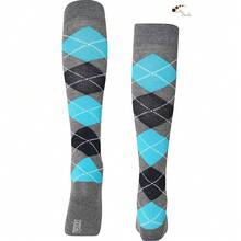 Mysocks Unisex Knee High Long Socks Argyle,8-11,AshNavyTurquoise - 灰色海軍藍綠松石色 - 查看 5