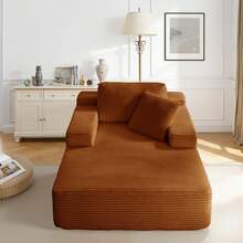 68.5" Oversized Chaise Lounge Chair,  Single Sofa Chair With Comfy Corduroy Fabric, Deep Seat Sleeper Couch,Upholstered Reading Lounge Chair For Living Room, Bedroom, Frameless Design - 橘色 - 查看 8