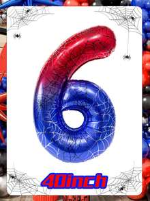 40-Inch Giant Number Balloon 0-9 Spider Themed Birthday Party Decorations 1 Pc Per Pack Red Blue Gradient Foil Balloon With Spider Web Print For Superhero Party Supplies, Event Decor, Photo Booth Backdrop Wall - Multicolor - View 8