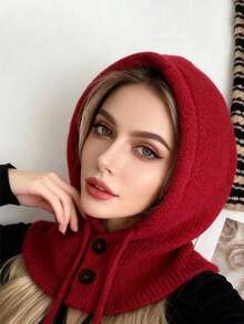 Women's Winter Warm Hat & Scarf Set, Balaclava Knit Hat, Fashionable Hooded Scarf, Suitable For Daily Wear, Keeps Warm And Protects Ears, Ideal For Outdoor Sports, Skiing And Cycling - Multicolor - View 2