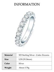 XUJIA Nhẫn bạc 925 Sterling Silver đính đá Cubic Zirconia tròn 3mm chất lượng AAAAA+, nhẫn kỷ niệm, nhẫn đính hôn, nhẫn đeo chồng, quà tặng trang sức cho nữ. - Bạc - Xem 15