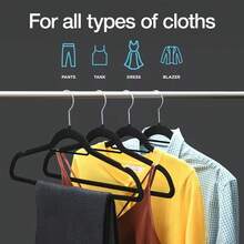 Velvet Hangers 100/50/30 Pack, Non Slip Clothes Felt Hanger Heavy Duty For Coat, Premium Slim Space Saving Suit Hangers For Closet Organizer, 360° Rotating Silver Hook - 黑色 - 查看 5
