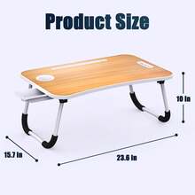 Folding Lap Desk, 23 Inch Portable Wood Black Laptop Bed Desk Lap Desk With Cup Holder, For Working Reading Writing, Eating, Watching Movies For Bed Sofa Couch Floor - Apricot - View 2