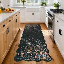 ANPHON Modern Floral Fan-Shaped Edge Rug Machine Washable Soft Non-Slip Low-Pile Non-Shedding For Bedrooms Dining Rooms Offices Game Rooms Laundry Rooms Entryways Farmhouses And Party Decorations - 黑色 - 查看 7