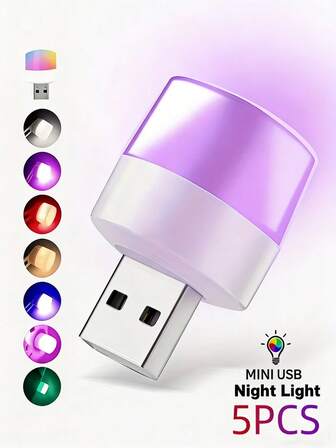 5pcs/Set USB Night Light Mini Creative Portable Soft Light Eye Protection LED Small Round Light Can Be Used For Student Dormitory Bedside Lamp USB Plug
