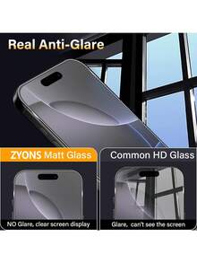 ZYONS 5片装超清磨砂钢化玻璃屏幕保护膜，兼容手机壳，全屏防指纹、防水、防刮、防眩光，适用于 17 Pro Max、17 Air、16E、16 Pro Max、16 Pro、16 Plus、16、15 Pro Max、14 Pro Max、13 Mini、12、11、XS Max、XR、8、8 Plus、7系列，屏幕保护必备，适用于日常、办公、家庭使用，防震防摔，防刮耐磨。 - 5pcs - 查看 2