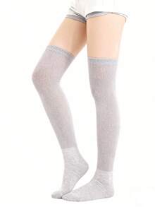 Extra Wide Non-Binding Diabetic And Circulatory Over The Knee Socks With Cushioned Sole - Xám - Xem 1