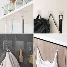 Ganchos Adhesivos Transparentes, 24PCS Ganchos de Baño Adhesivos Ganchos Impermeables y Reutilizables Sin Costura, Gancho de Pared de Cocina con Ganchos Inoxidables - / - Ver 4