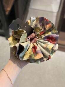 1pc Double Layer Tie Dye Print Pleated Scrunchie, Fashion Creative Daily Commute Hair Accessory - Multicolor - View 3