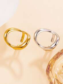 1pc Minimalist Geometric Open Ring, Adjustable Stainless Steel 18K Gold Plated Waterproof Jewelry For Daily Wear - Geometry - View 9