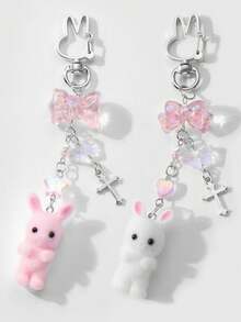 1pc Cute & Elegant Cartoon Minimalist High-Quality Silver Chain Cross Star Bowknot Rabbit Bear Resin Pendant Keychain Suitable For Women Daily Wear Or Gift Keychain Accessories Bag Charm Purse Charm Keyring - Multicolor - View 1