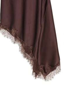 Seelio Summer New Arrival Women's Fashion Sexy Lace Trim Satin Patchwork Dress, European And American Style - Brown - View 5