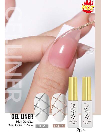 2 piezas de 12ml Esmalte de uñas en gel metálico plateado y platino Y2K, esmalte de uñas en gel UV removible con rayas de brillo dorado para manicura francesa, esmalte de uñas en gel para pintar líneas, uso en salón esmalte de uñas semi-permanente DIY regalo de manicura, esmalte de uñas de larga duración con borde punteado en negro, blanco, plateado, platino, arte de uñas gótico mariposa Año Nuevo